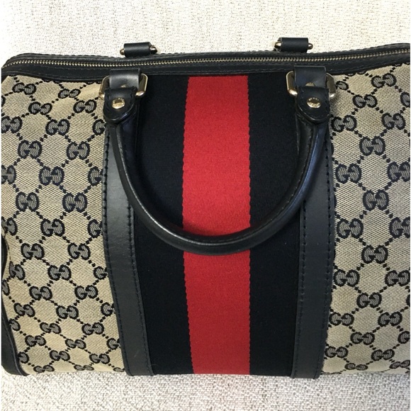 Authentic Gucci Boston satchel bag grey navy - Picture 6 of 16